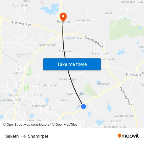 Saketh to Shamirpet map