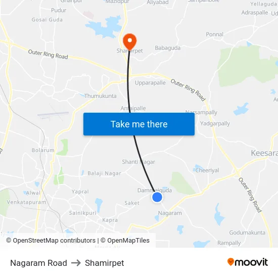 Nagaram Road to Shamirpet map