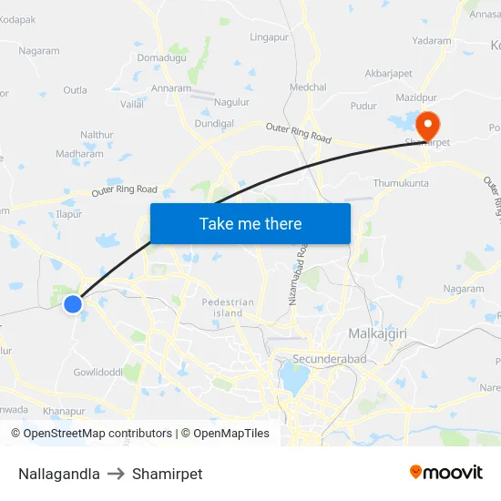 Nallagandla to Shamirpet map