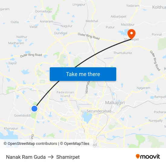 Nanak Ram Guda to Shamirpet map
