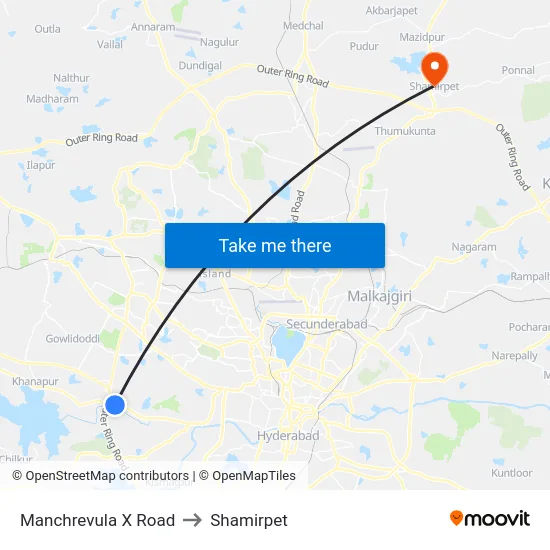 Manchrevula X Road to Shamirpet map