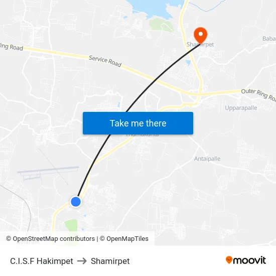 C.I.S.F Hakimpet to Shamirpet map