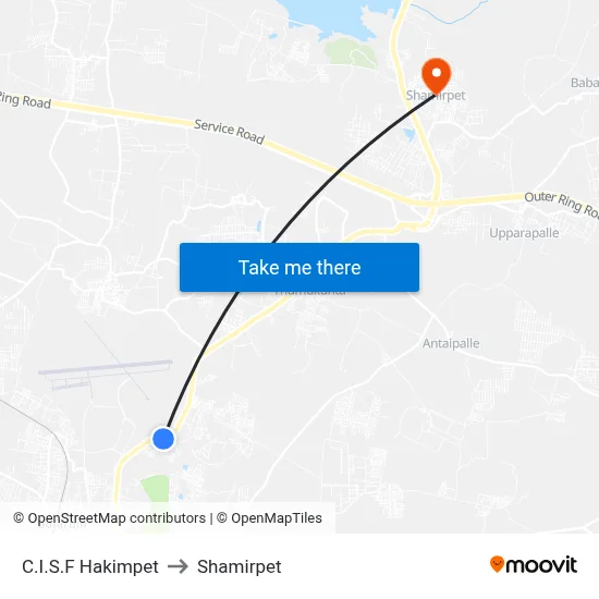 C.I.S.F Hakimpet to Shamirpet map