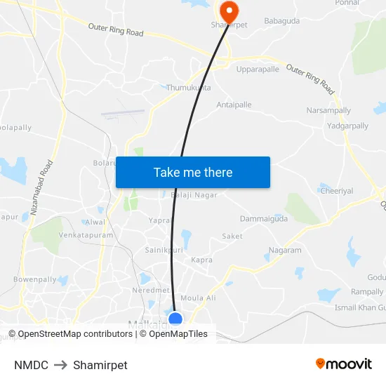 NMDC to Shamirpet map