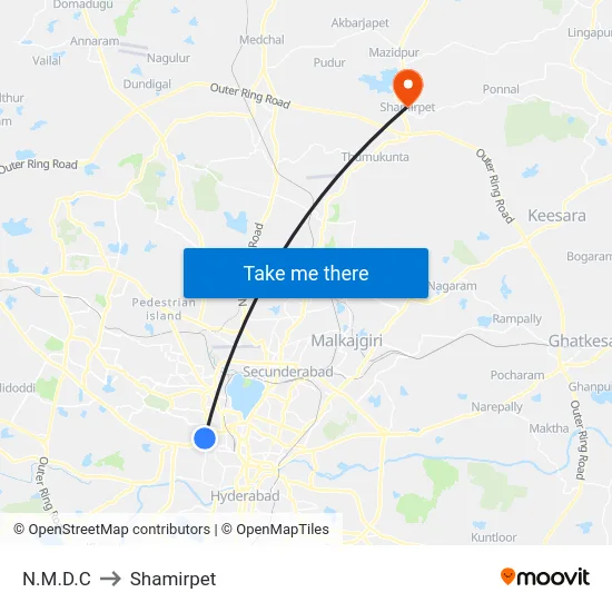 N.M.D.C to Shamirpet map