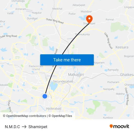 N.M.D.C to Shamirpet map