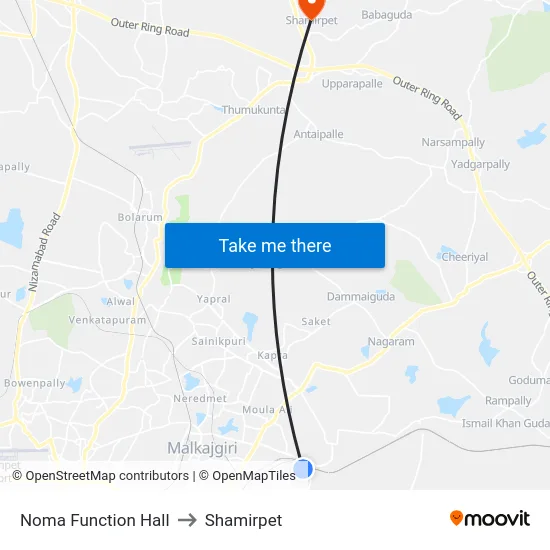 Noma Function Hall to Shamirpet map