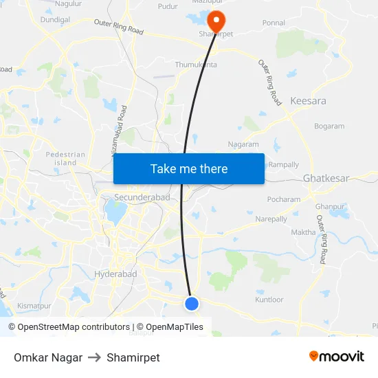 Omkar Nagar to Shamirpet map