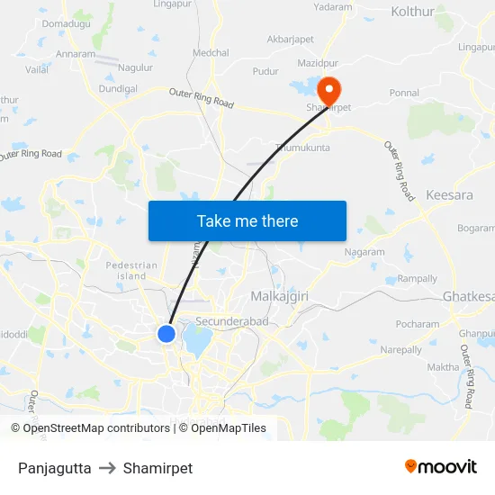 Panjagutta to Shamirpet map