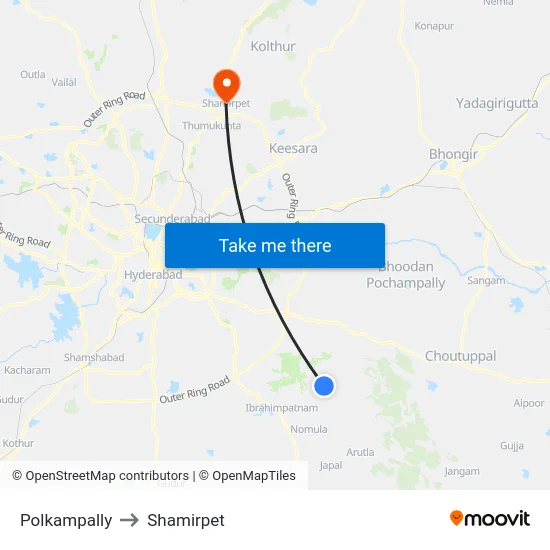 Polkampally to Shamirpet map