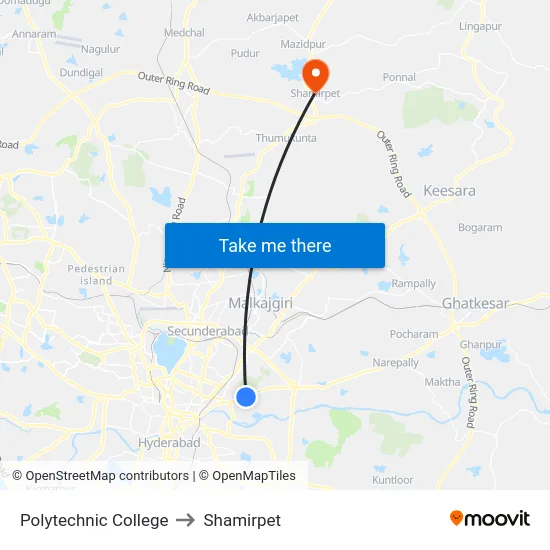 Polytechnic College to Shamirpet map