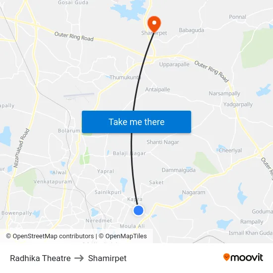 Radhika Theatre to Shamirpet map