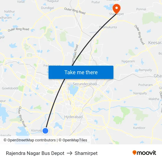 Rajendra Nagar Bus Depot to Shamirpet map