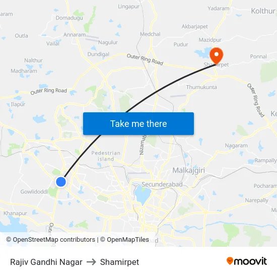 Rajiv Gandhi Nagar to Shamirpet map