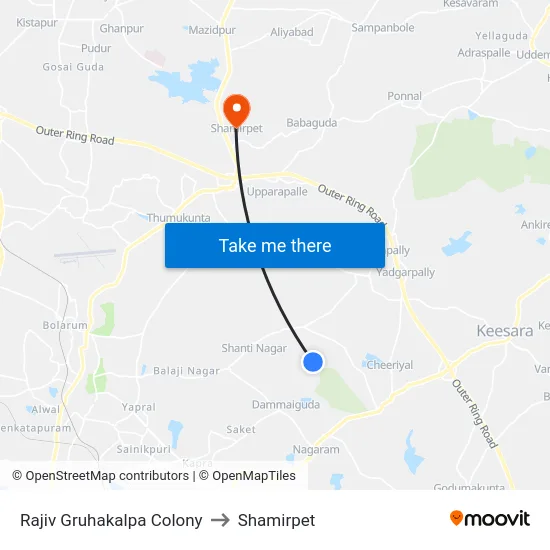 Rajiv Gruhakalpa Colony to Shamirpet map