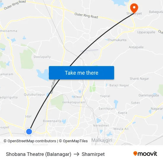 Shobana Theatre (Balanagar) to Shamirpet map