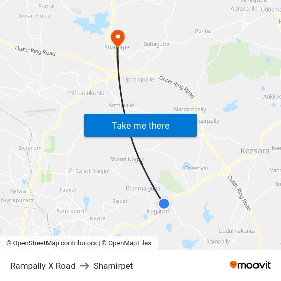 Rampally X Road to Shamirpet map