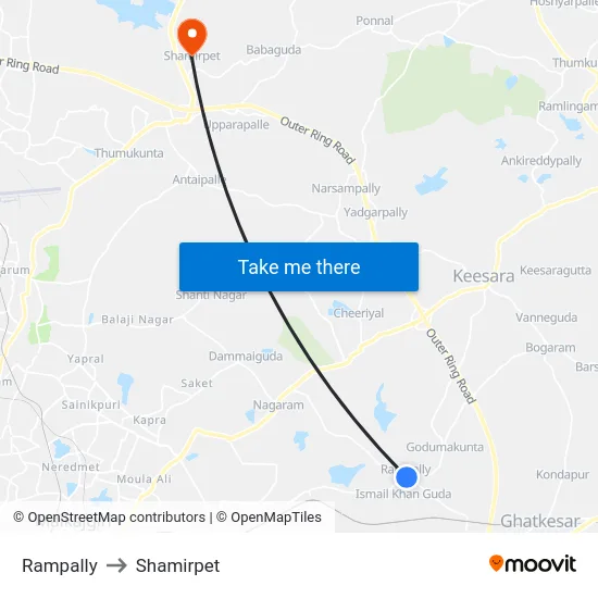 Rampally to Shamirpet map
