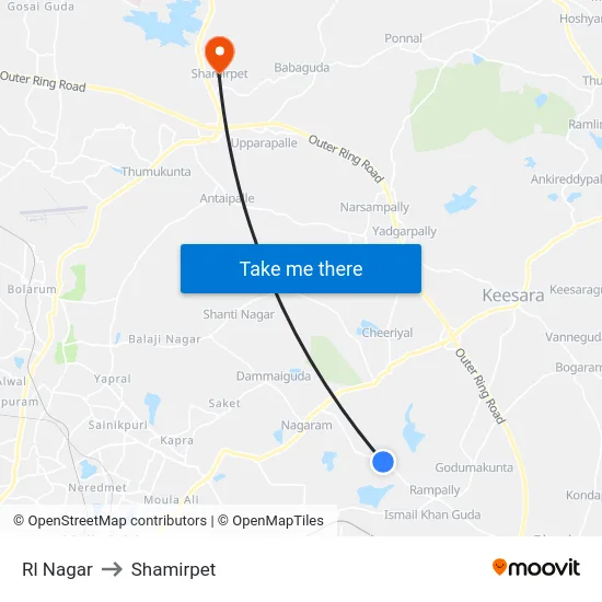 Rl Nagar to Shamirpet map