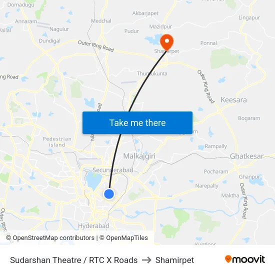 Sudarshan Theatre / RTC X Roads to Shamirpet map
