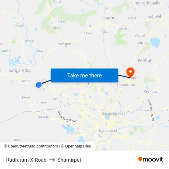 Rudraram X Road to Shamirpet map