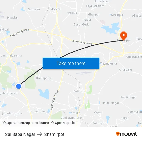 Sai Baba Nagar to Shamirpet map