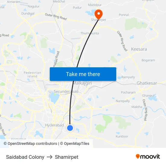 Saidabad Colony to Shamirpet map
