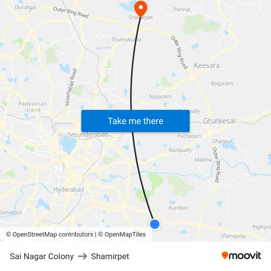 Sai Nagar Colony to Shamirpet map
