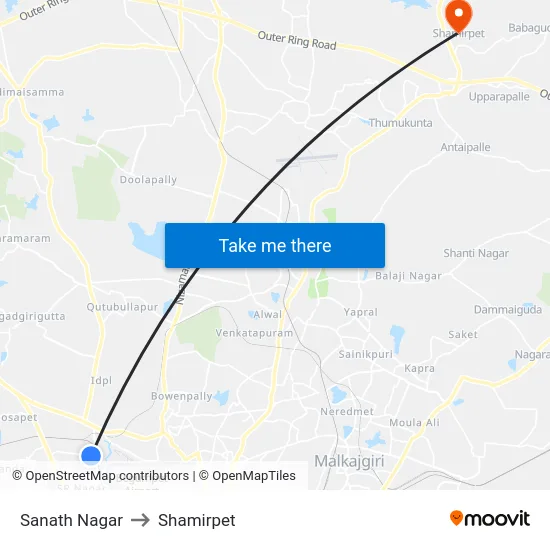 Sanath Nagar to Shamirpet map