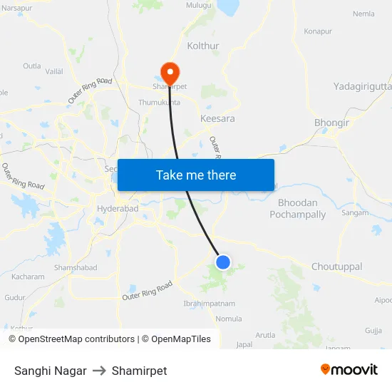 Sanghi Nagar to Shamirpet map