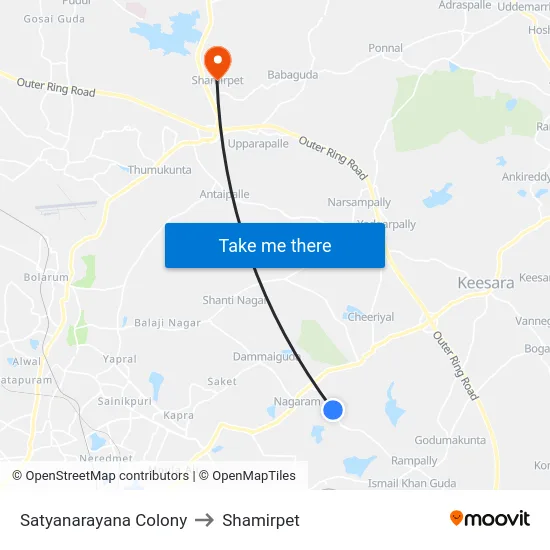 Satyanarayana Colony to Shamirpet map