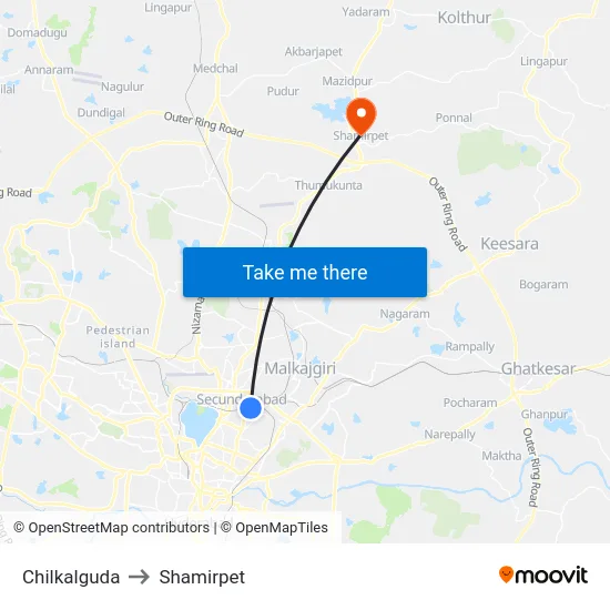 Chilkalguda to Shamirpet map