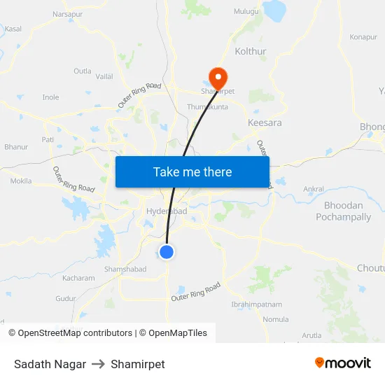 Sadath Nagar to Shamirpet map