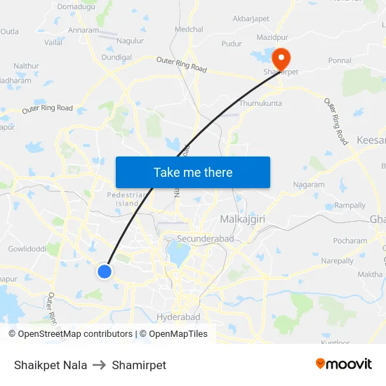 Shaikpet Nala to Shamirpet map