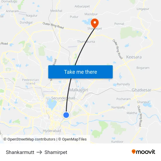Shankarmutt to Shamirpet map