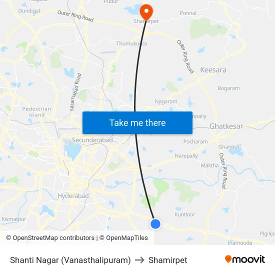 Shanti Nagar (Vanasthalipuram) to Shamirpet map
