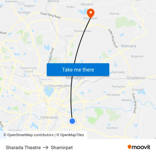 Sharada Theatre to Shamirpet map