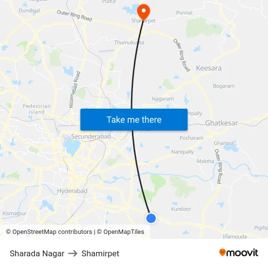 Sharada Nagar to Shamirpet map