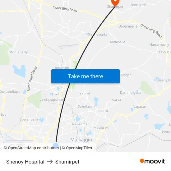 Shenoy Hospital to Shamirpet map