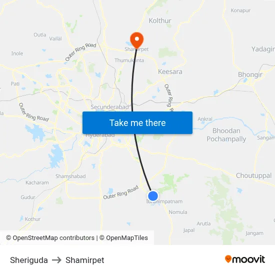 Sheriguda to Shamirpet map