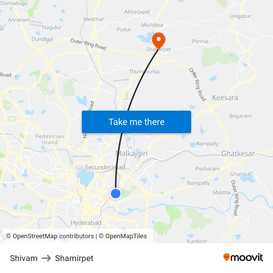 Shivam to Shamirpet map