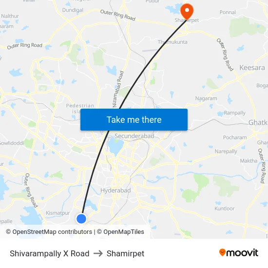 Shivarampally X Road to Shamirpet map