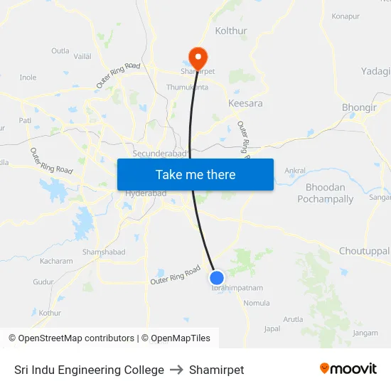 Sri Indu Engineering College to Shamirpet map