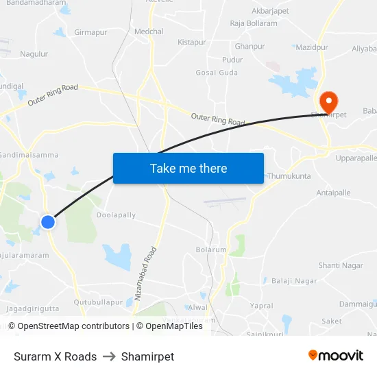 Surarm X Roads to Shamirpet map