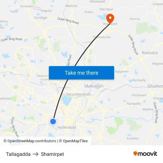 Tallagadda to Shamirpet map