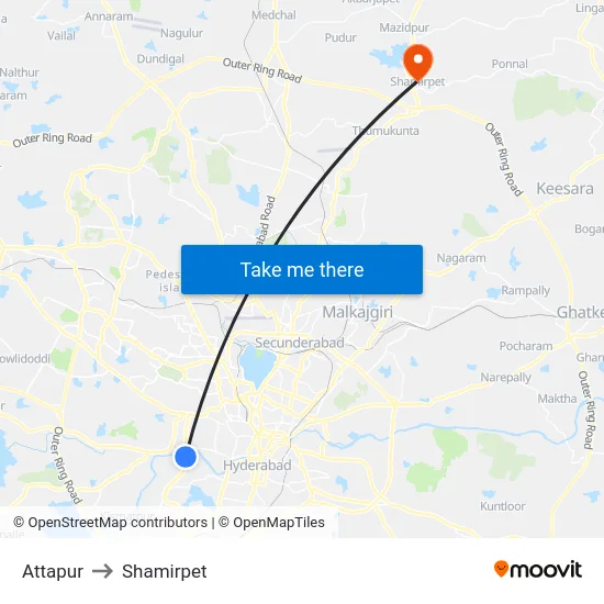 Attapur to Shamirpet map