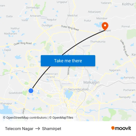Telecom Nagar to Shamirpet map