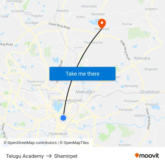 Telugu Academy to Shamirpet map