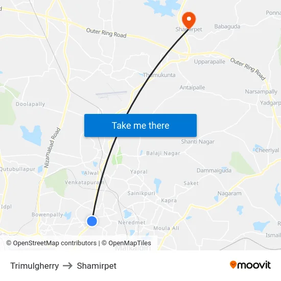 Trimulgherry to Shamirpet map