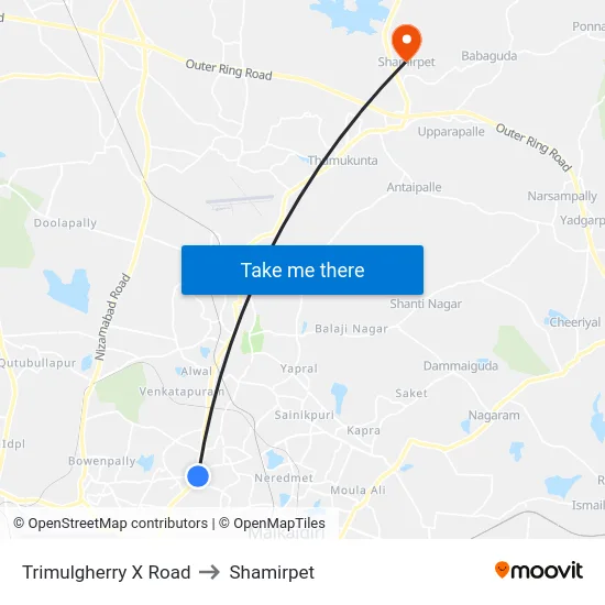 Trimulgherry X Road to Shamirpet map